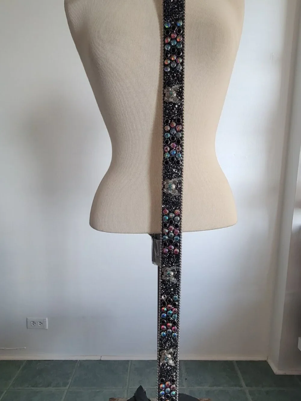 Multi Colored Skull Black Rhinestone Motorcycle Bling Leather Belt